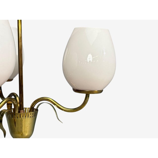 1950s Idman, Finnish Modern, Pendant Light, Brass, Pink Tinted Glass For Sale - Image 9 of 14