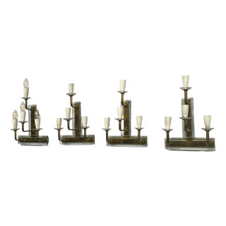 Italian Art Deco Glass and Brass Wall Lights, 1930s, Set of 4 For Sale