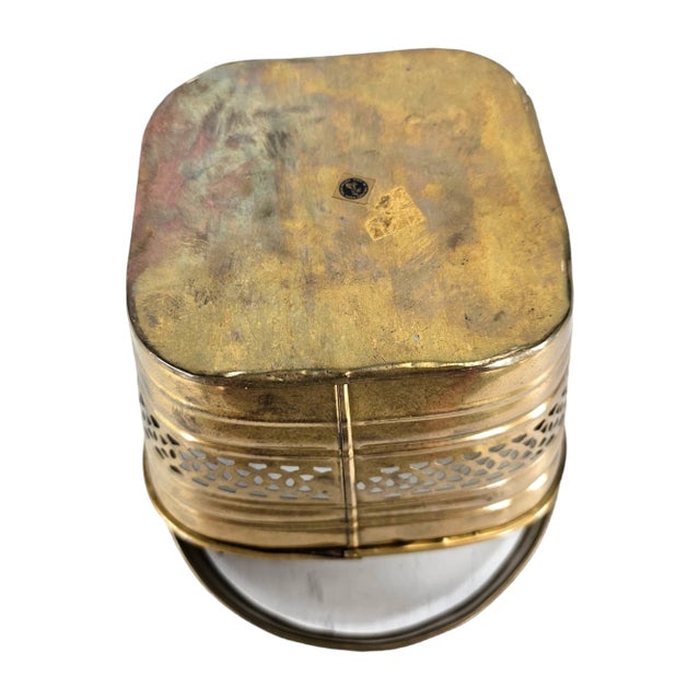 Gold 1970’s Indian Solid Brass Pierced Square Basket With Ribbed Detail For Sale - Image 8 of 9