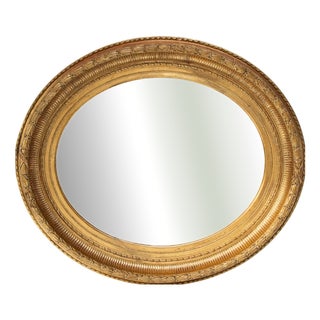 Antique French Oval Gilt Wood Mirror, 19th Century For Sale