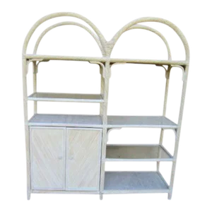 Vintage Bamboo Rattan Wash Wood Entertainment Center