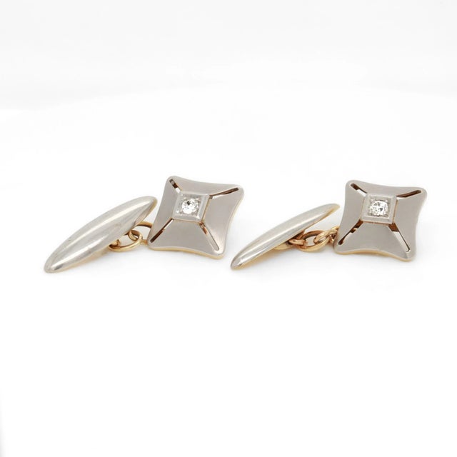 Mid 20th Century Pair of Mid-Century Platinum-Topped 18k Gold & Diamond Cufflinks For Sale - Image 5 of 11