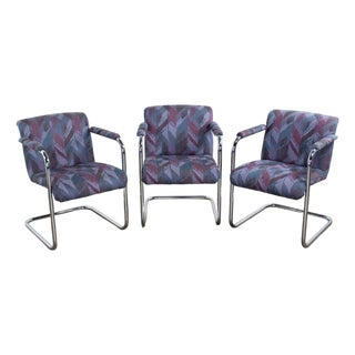 Late 20th Century Modern Set of 3 Armchairs W/Chrome Tube Cantilever Frames Style of Steelcase For Sale