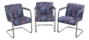 Late 20th Century Modern Set of 3 Armchairs W/Chrome Tube Cantilever Frames Style of Steelcase