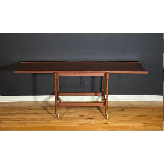 Mid-Century Modern Mid Century Danish Teak Expandable Rolling Bar Cart Attributed to Poul Hundevad For Sale - Image 3 of 11