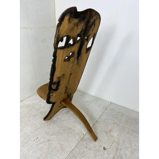 Wood African Hand Carved Tribal Chair, 1960s For Sale - Image 7 of 12