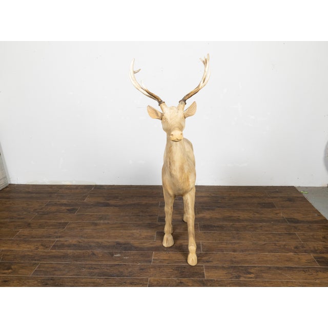 Vintage Midcentury Sculpture of a Walking Stag with Antlers and Natural Patina For Sale - Image 9 of 12