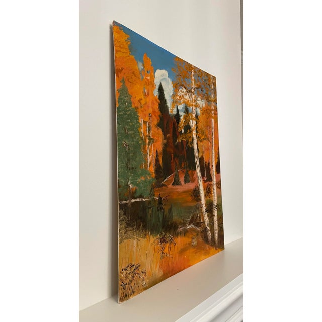 Traditional Fall Landscape Still Life Original Oil Painting on Canvas Board For Sale - Image 4 of 12