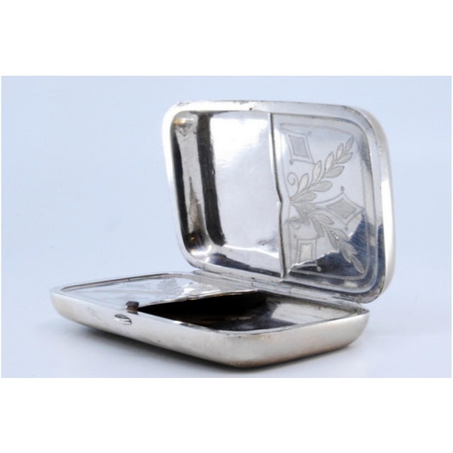 Silver Cigarette Case with Garlands Engraved on the Hinged Lid and Interior with Two Compartments. For Sale - Image 6 of 11