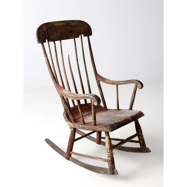 Antique American Windsor Rocking Chair Primitive For Sale - Image 11 of 17