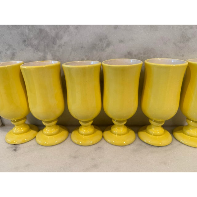 1970s Set of 6 Vintage Yellow Pedestal Glasses For Sale - Image 5 of 12