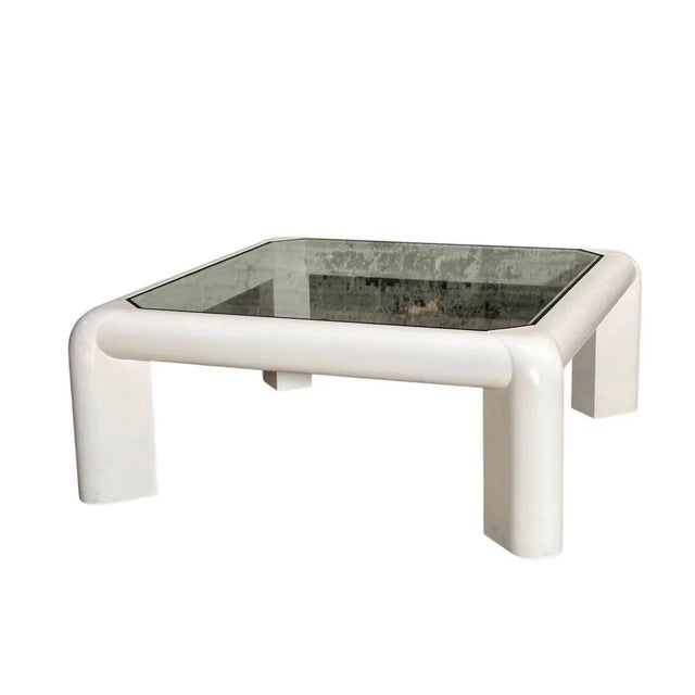Karl Springer Mark II White Leather with Gunmetal Inlay Coffee Table. Smooth white leather lacquered in white shiny finish...