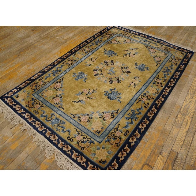 Vintage Silk Chinese Floral Knotted Rug, Circa Date: 1980s. This exquisite piece, hand-knotted from luxurious silk,...