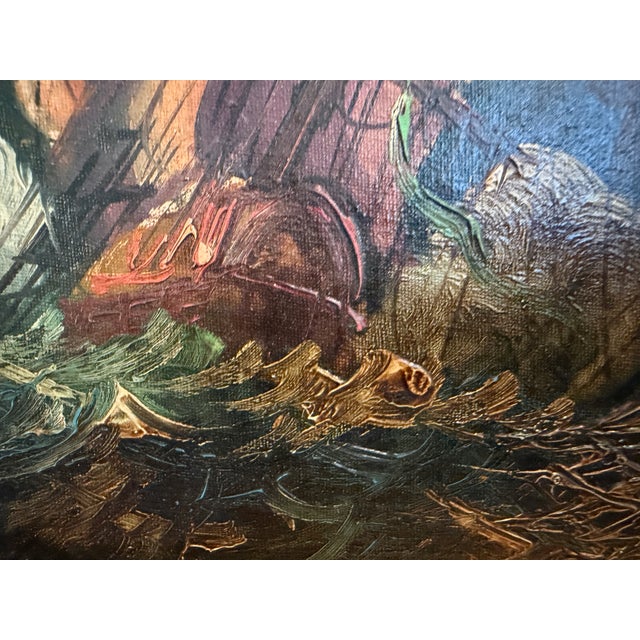 Italian Vintage Maritime Ship Oil Painting Signed Vasselli Nautical Seascape For Sale - Image 4 of 10