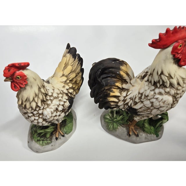 Ceramic Bisque Porcelain Rooster and Hen- Set of Two For Sale - Image 7 of 18