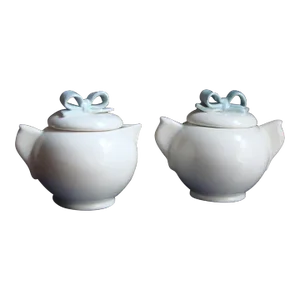 Vintage Mini Cream + Sugar Set with Baby Blue Bows- 2 Pieces