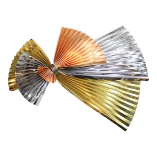 1980s Curtis Jere Brass Copper & Chrome Pinwheel Wall Sculpture Of For Sale