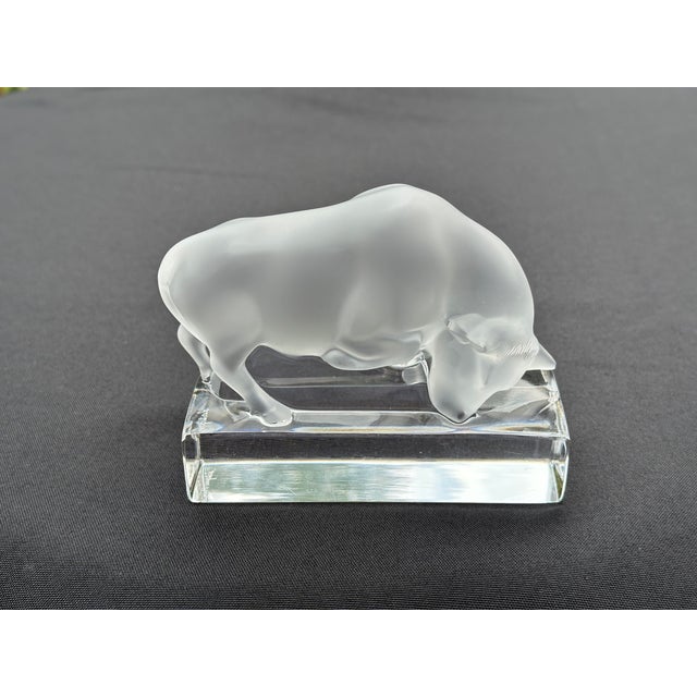 Lalique Lalique Crystal Charging Bull Paperweight – French Crystal Frosted Glass Figurine, Signed, Mid 20th Century For Sale - Image 4 of 9