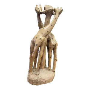 Vintage Hand-Carved Giraffe Wooden Sculpture