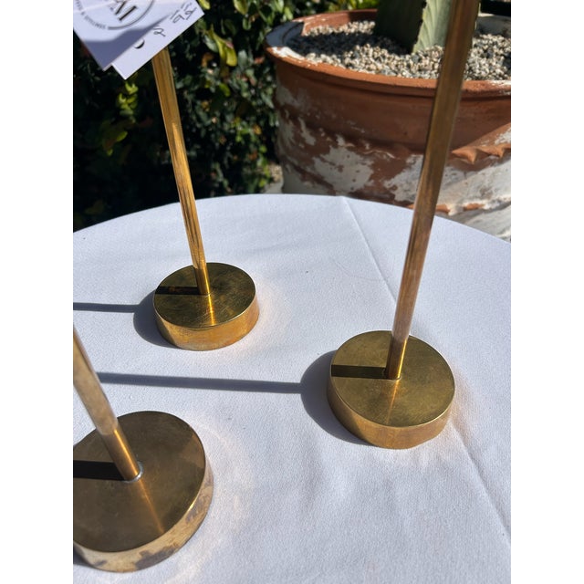 Brass Vintage Mid-Century Brass Candlestick Trio For Sale - Image 8 of 15