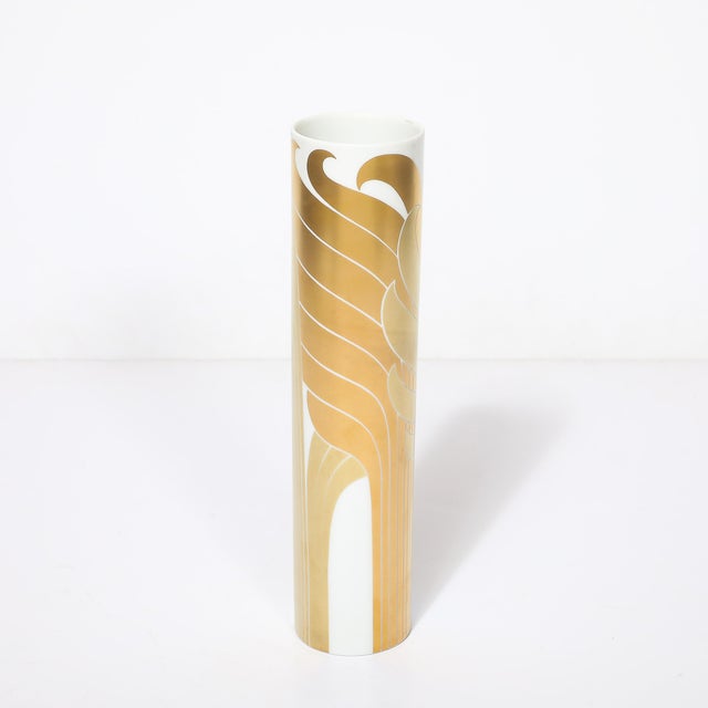 Mid-Century Porcelain Cylindrical Vase W/ 24karat Gold Overlay by Rosenthal For Sale - Image 10 of 17