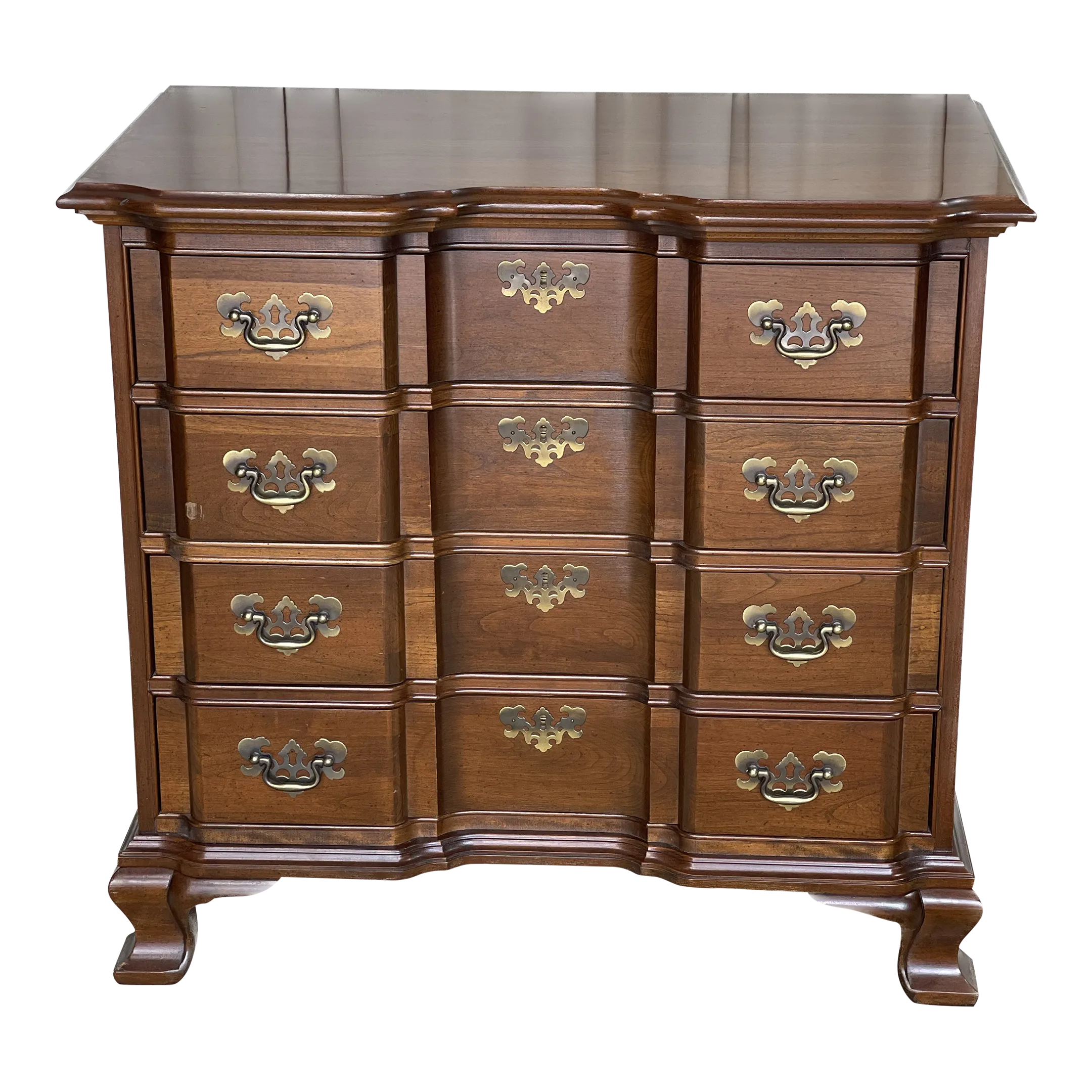 Classic Solid Cherry Wood Block Front Chippendale Style Bachelor's