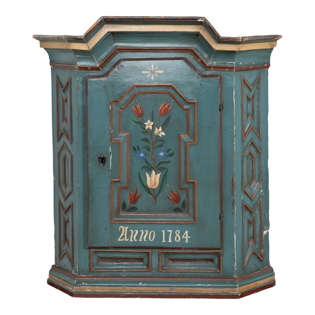 Original Painted Swedish Hanging Corner Cabinet, Dated 1784 For Sale