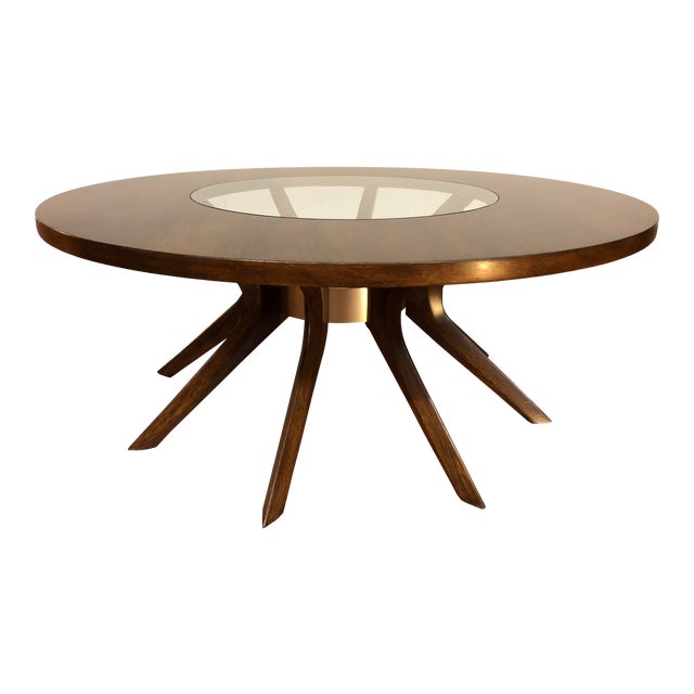 Broyhill Brasilia Cathedral Walnut and Glass Round Coffee Table Chairish