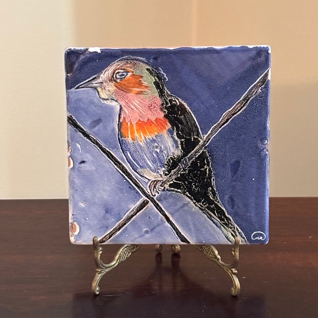 Vintage Hand Painted Studio Pottery Decorative Tile For Sale - Image 12 of 12