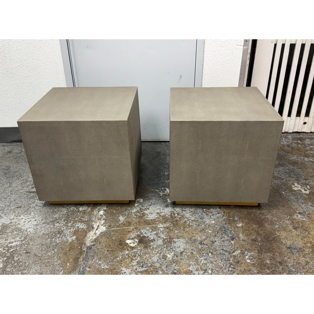 2010s Restoration Hardware Gray Shagreen Plinth Side Tables, Pair For Sale - Image 5 of 12