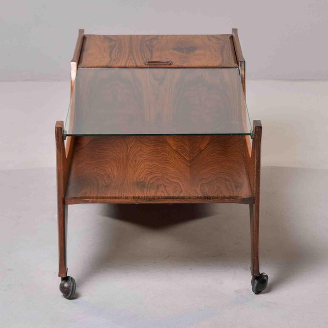 Italian Mid-Century Rosewood Coffee Table With Glass Top and Lift-Lid Storage For Sale - Image 9 of 11