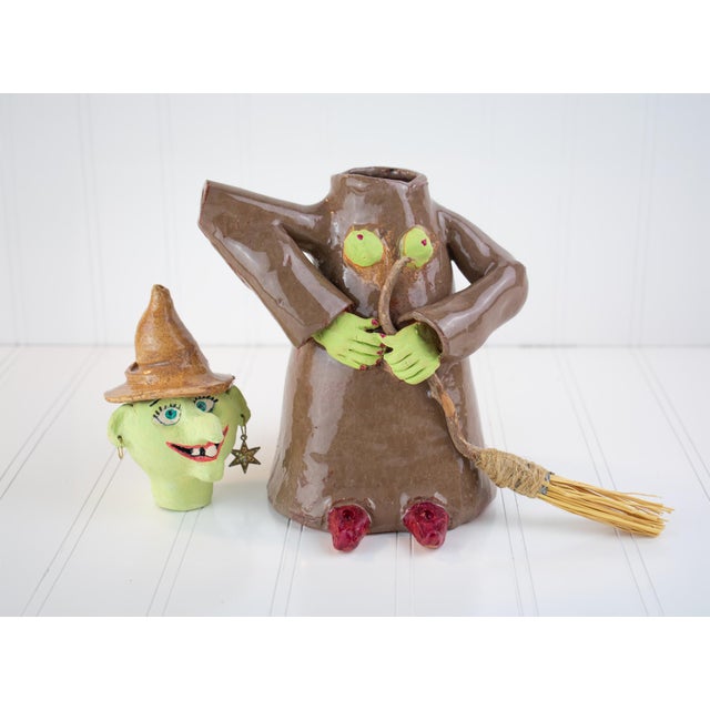 Dove Gray Signed Postmodern Feminist Sculptural Pottery - Witch Teapot For Sale - Image 8 of 14
