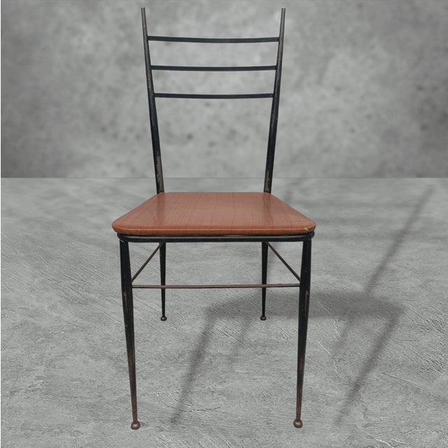 Chairs in Metal and Brown Imitation Leather, Set of 4 For Sale - Image 5 of 9