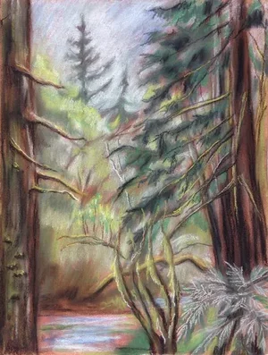 Original Pastel Landscape Drawing by Kathleen Ney