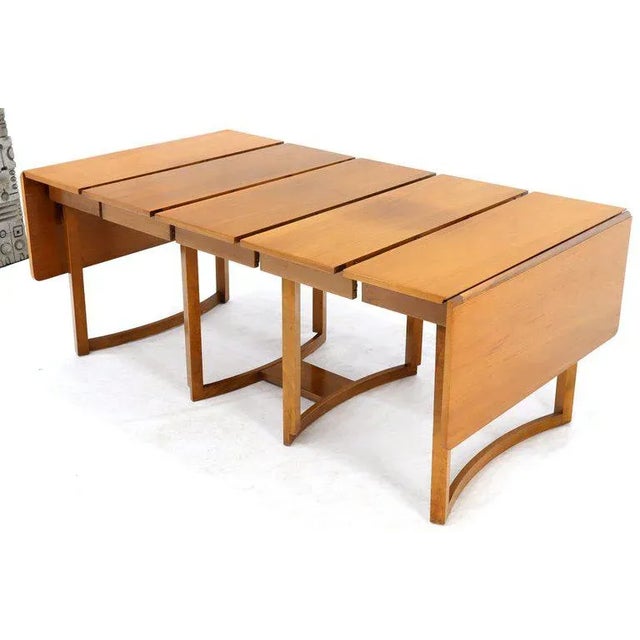Midcentury Light Walnut Drop Leaf Expandable Dining Table, Three Leafs Boards For Sale - Image 11 of 13