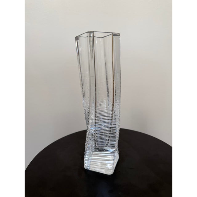 Signed Hoya Japanese Crystal Twist Vase For Sale - Image 4 of 15