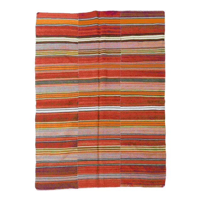 Decorative Striped Vintage Kilim Rug - 5`3" X 7`1" For Sale