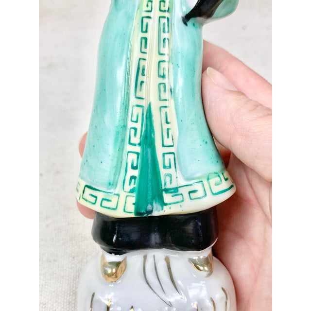 Green Vintage Chinese Male and Female Figurines-A Pair For Sale - Image 8 of 12