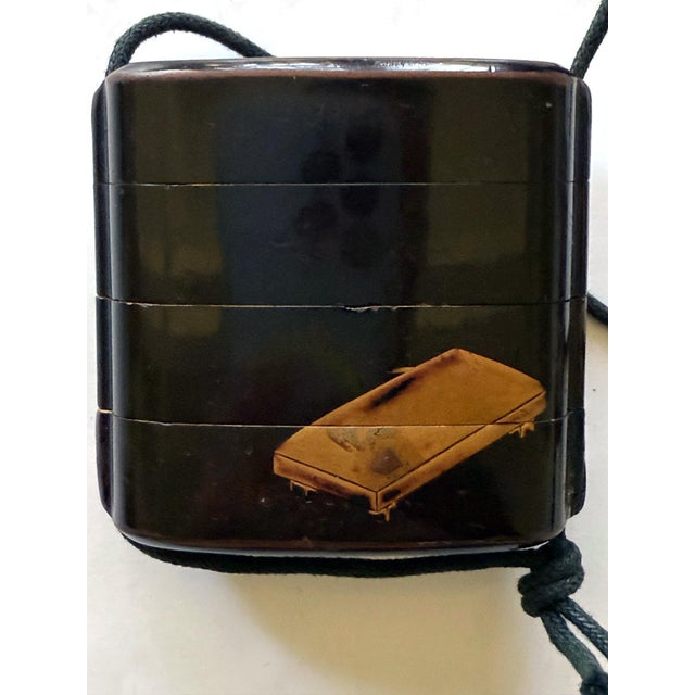 Japanese Japanese Lacquer Inro with Gold Maki-e and Carved Wood Netsuke Meiji Period For Sale - Image 3 of 11