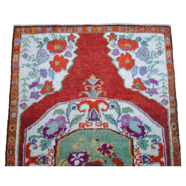 Ruby Red High Pile Area Rug Hand Knotted Colorful Oushak Medallion Rug - 3'10'' X 6' For Sale - Image 8 of 12