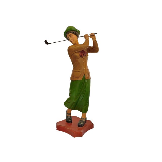 Green Lady Golfer Statue Large Female Sculpture Vintage Country Club Decor For Sale - Image 8 of 10