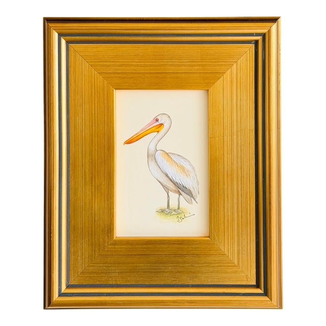 Original Hand-Painted Pelican Painting, Framed For Sale
