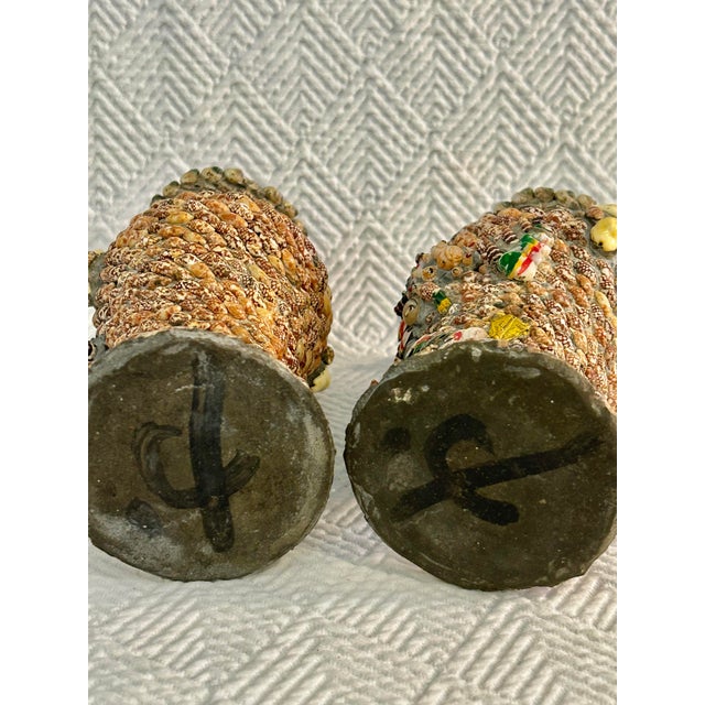 Mid-Century Shell Encrusted Coastal Vases With Sea Dragon Motif – Pair For Sale - Image 10 of 10