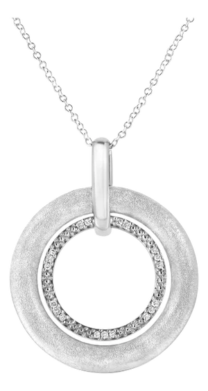 .925 Sterling Silver Prong-Set Diamond Accent Satin Finished Double Circle 18" Pendant Necklace