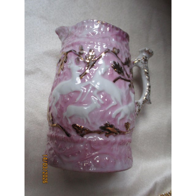 Beautiful Ornate Victorian look German pitcher with deer ,Beautiful condition.