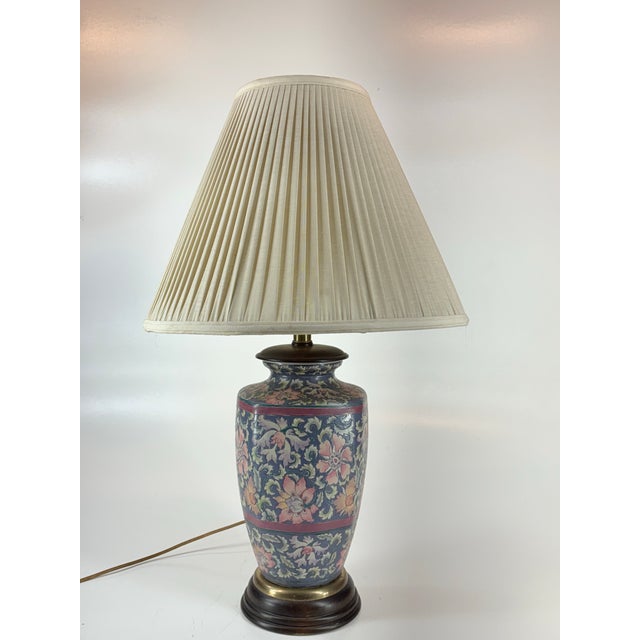 Vintage Frederick Cooper Hand Painted Floral Chinoiserie Lamp, With: Original F. C. Shade. For Sale - Image 9 of 12