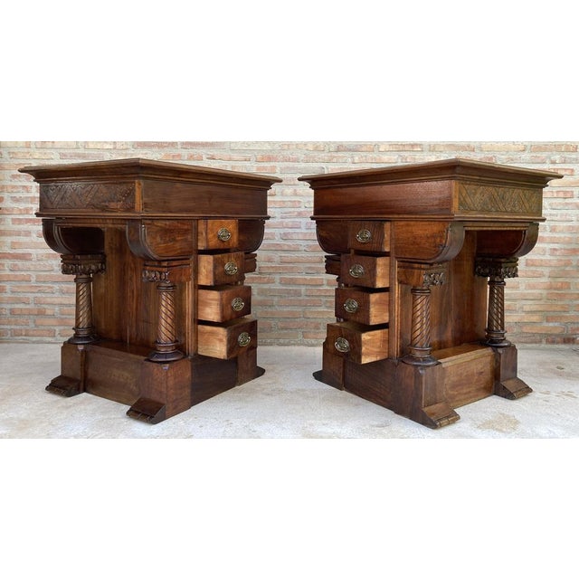 1920s Antique French Carved Bedside Tables, 1900, Set of 2 For Sale - Image 5 of 18