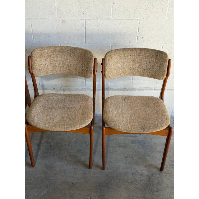 In Style of Erik Buch Model 49 Teak Dining Chairs Set of 4 Fabric Wooden Seating Denmark Mid-Century Modern 1960s For Sale In Los Angeles - Image 6 of 11