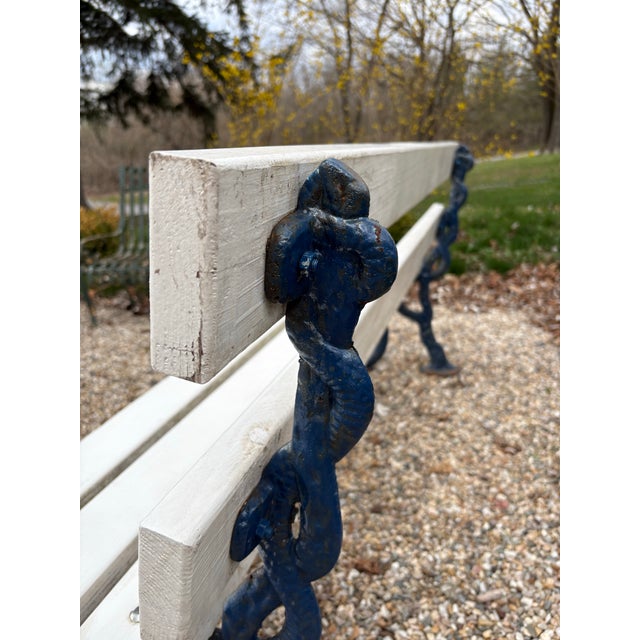 Blue Mid 19th Century Victorian English Iron Serpent Garden Bench For Sale - Image 8 of 10