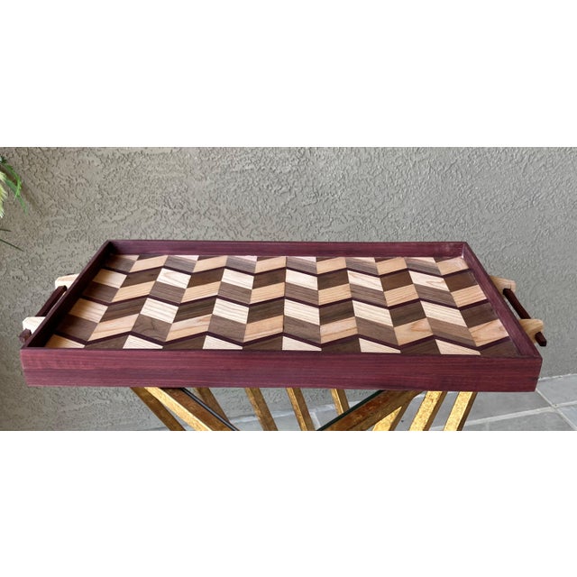 Late 20th-Century Handcrafted Exotic Wood Rectangular Handled Tray in the Manner of Don Shoemaker For Sale In Austin - Image 6 of 18